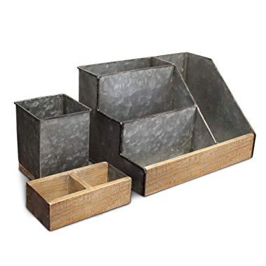 3 Piece Galvanized Metal Desk Organizer Set- Rustic Mail Organizer for Desktop - Great for Rustic or Industrial Home Decor! Rustic Makeup Organizer for Vanity