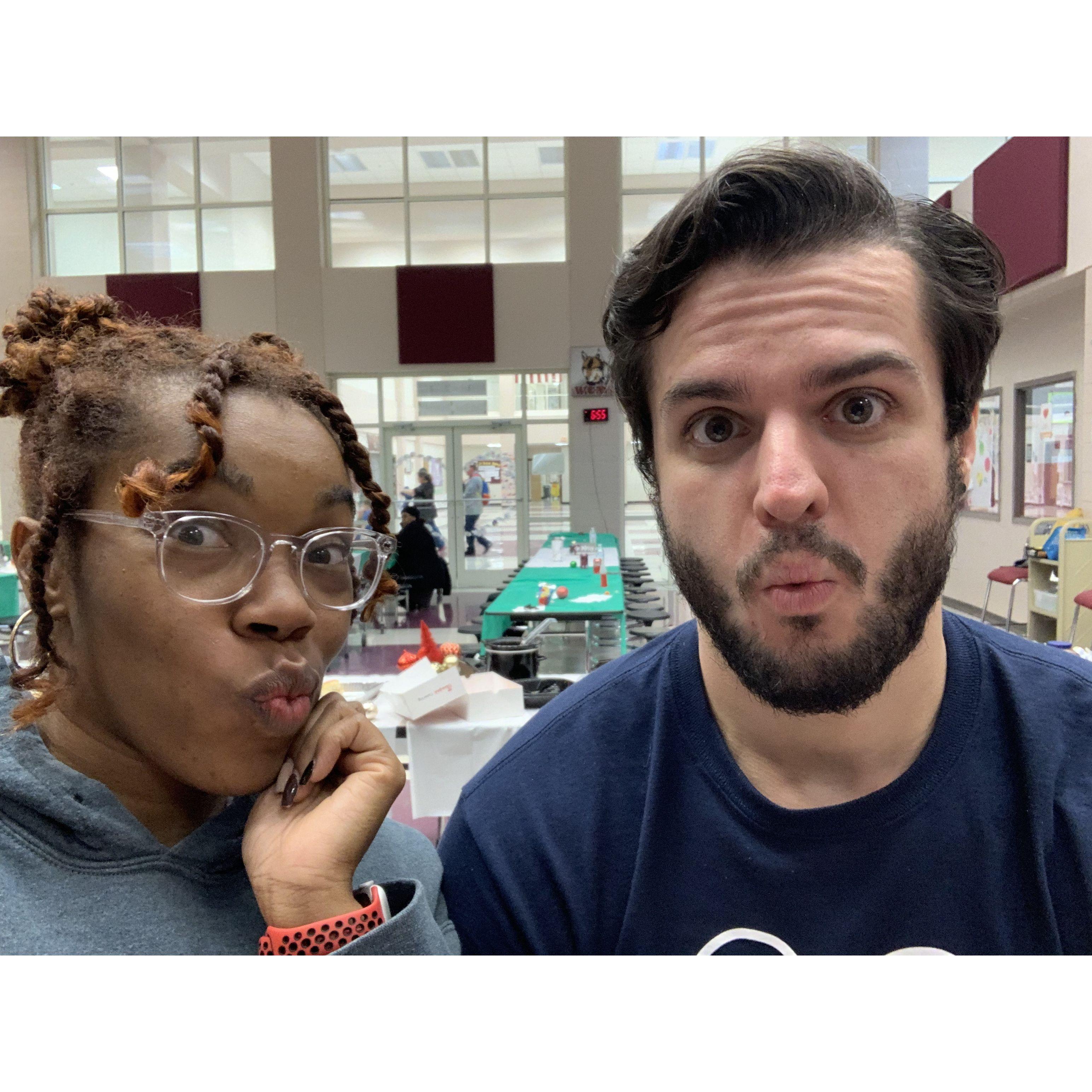 One of the few pics of us at work together. Kiddos are nosey and we wanted to keep it professional!