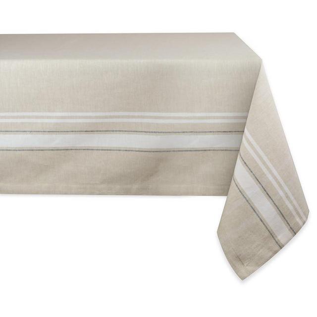 DII French Stripe Tabletop Collection Farmhouse Style Dining Table Linen Tablecloth, 60x104, Taupe/White