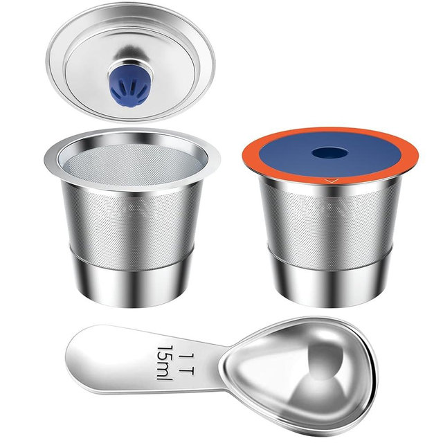 Stainless Steel Reusable K Cups for Keuring 2.0& 1.0, Reusable Coffee Pods for Keuring Coffee Maker,2 Pack Reusable K Cups with 1 Pack Coffee Scoop, Permanent Coffee Filters （2Pack)