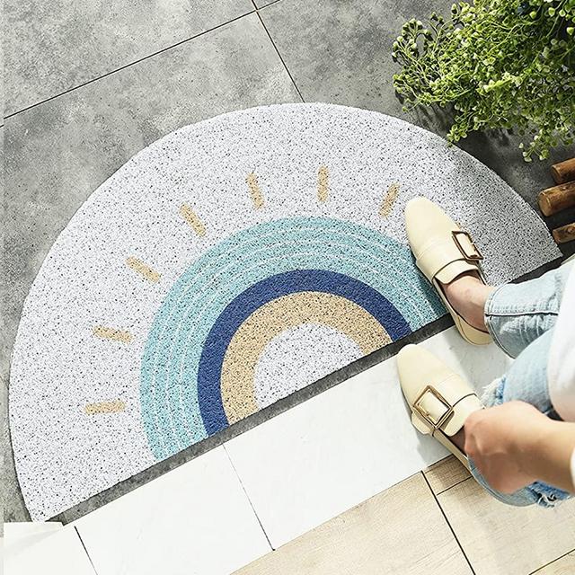 HelloTree Creative Semi-Circular Area Rug Anti Slip Door Mat Rainbow Sun Printing Floor Mats Bedroom Carpet Rugs Entrance Doormat - Sun, 17.7"x35.4"
