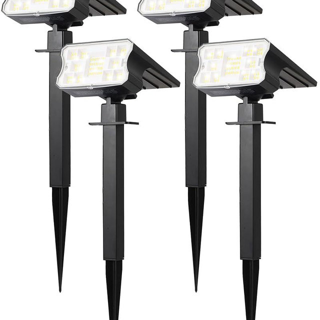 HGGH Solar Lights Outdoor Waterproof IP67, 60 LED 3 Lighting Modes Solar Spot Lights Outdoor for Yard Garden Pathway Landscape, Auto On/Off, Function 2 in 1(Cool White, 4 Pack)