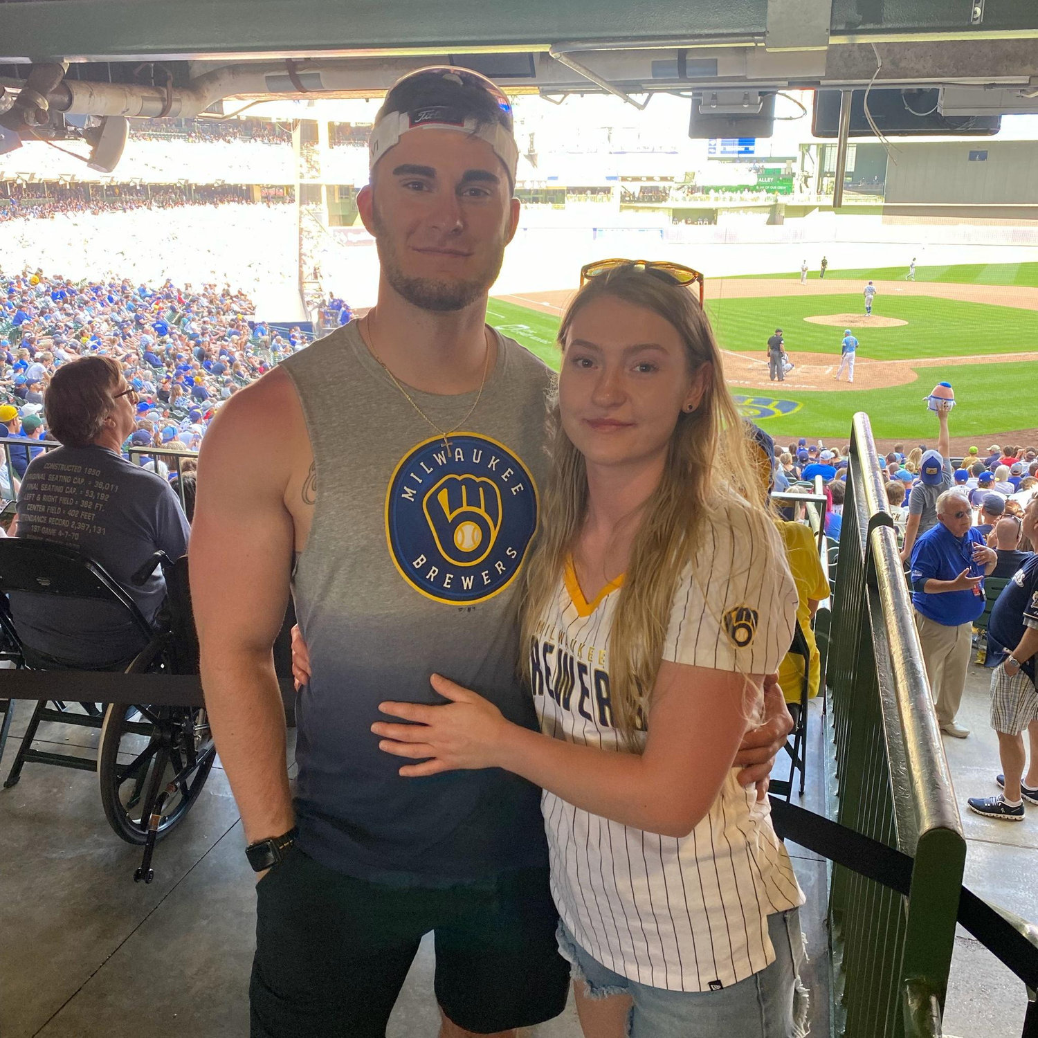 Enjoying the day at the Brewer game.