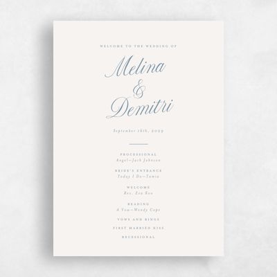 Storm Blue Wedding Program - Mabel
