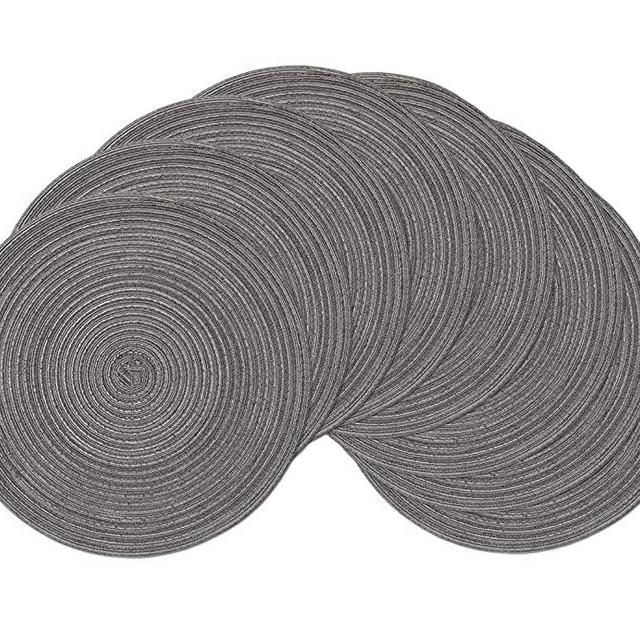 SHACOS Round Braided Placemats Set of 8 Round Table Mats for Dining Tables (Black Grey, 8)