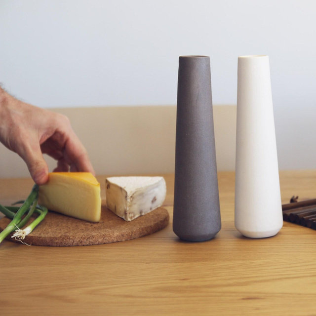 Salt and Pepper Shakers, white ceramics and lava stone, modern minimalist kitchen decor, modern tableware, kitchen accessories, for the home