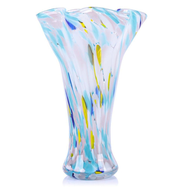 9.0" H Blue Glass Vases for Flowers, Unique Hand Blown Glass Vase Blue Home Decor, Wide Mouth Colorful Flower Vase Centerpieces, for Living Room Table Bookshelf, Bathroom Office Shelf Decorative