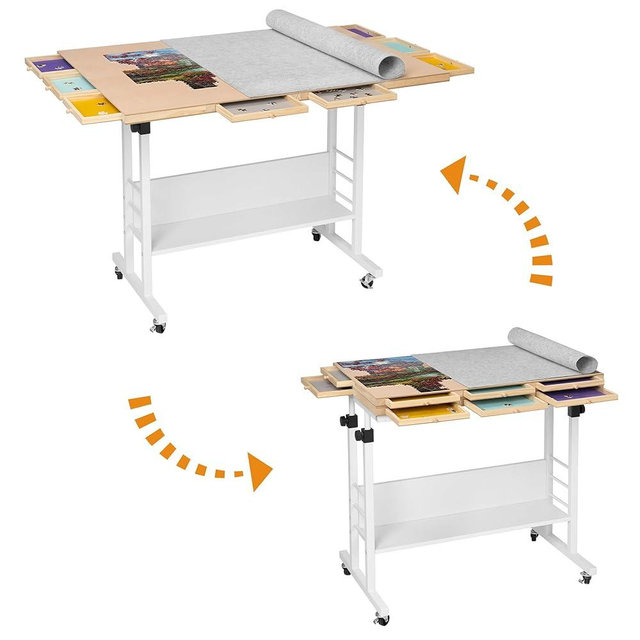 Tektalk 2000 Piece Foldable Puzzle Board with Height Adjustment, Jigsaw Puzzle Table with 2 Felt Cover & 8 Sorting Trays/Drawers, Puzzle Easel with Legs, Enclosed with 4 Roller Wheels