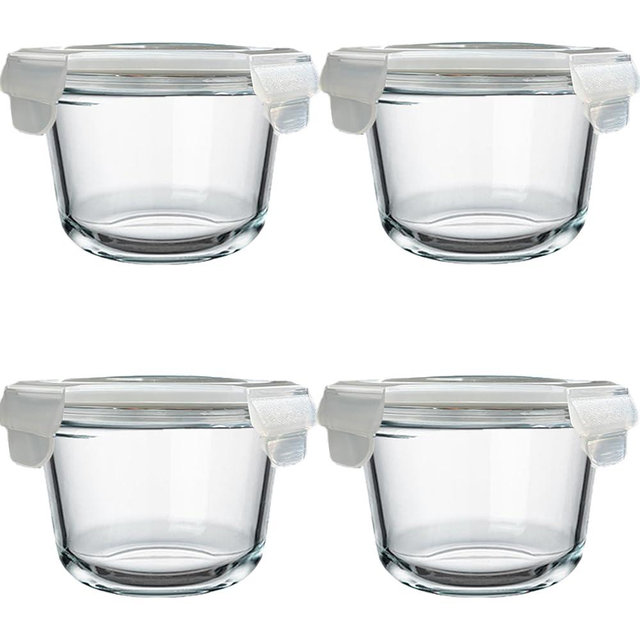 H.JSS WDJS Glass Soup Storage Containers, Round Glass Food Container with Airtight Lids, 4 Pack Meal Prep Bolws Reusable, 18 oz Leak-Proof Storage Containers Set, Microwave, Dishwasher, Frig Safe (4)