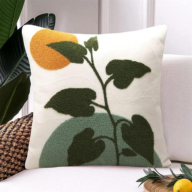 JASEN Abstract Boho Pillow Covers 18x18,Soft Mid Century Geometric Floral Decorative Throw Pillows for Couch Bed Sofa Bedroom（Only 1 Pillow Cover）