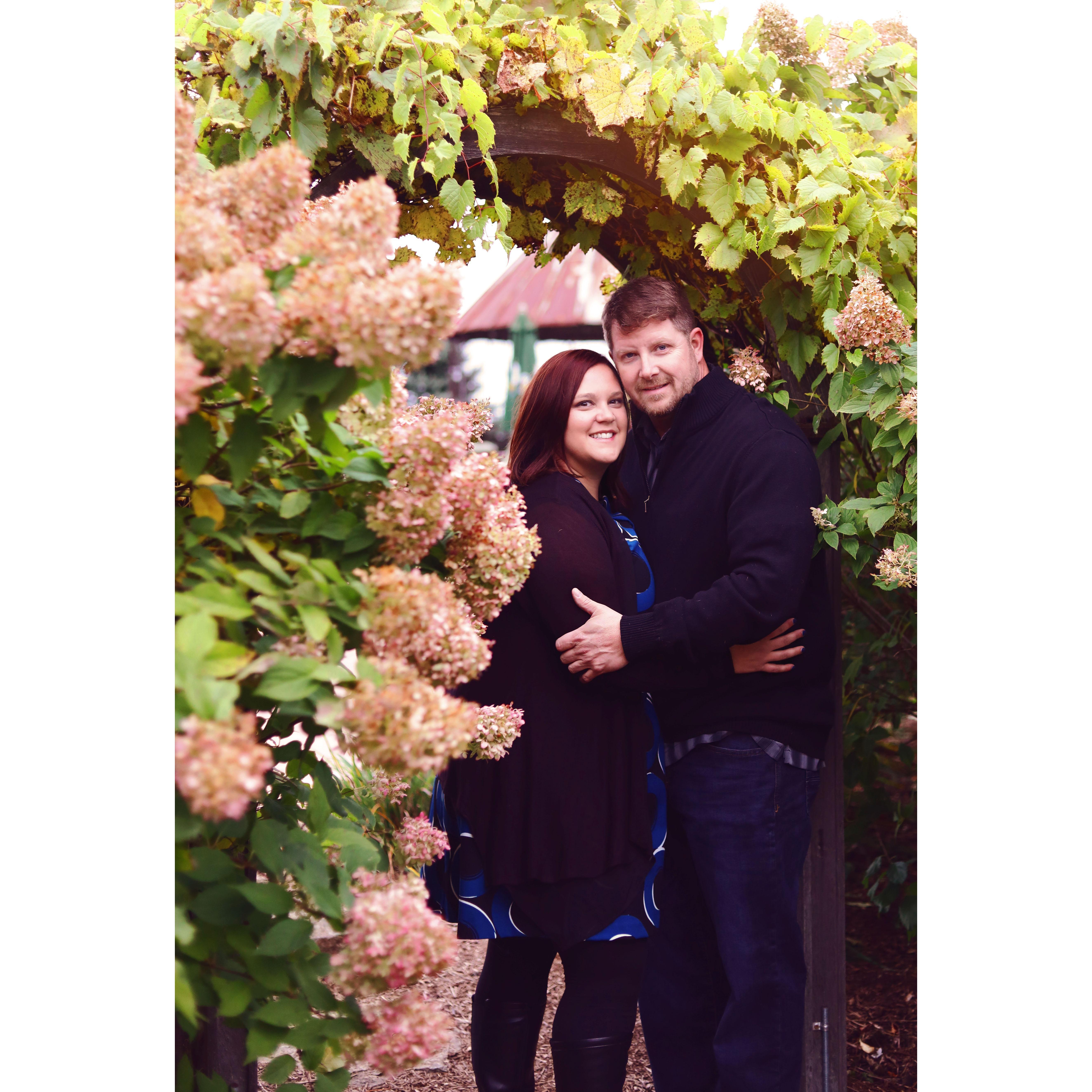 Engagement pictures at Whistler's Knoll vineyard.