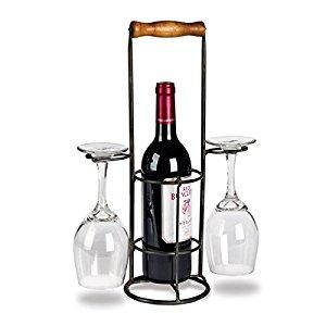 The Gerson Company Metal and Wood BottlenWine Glass Carrier/Server