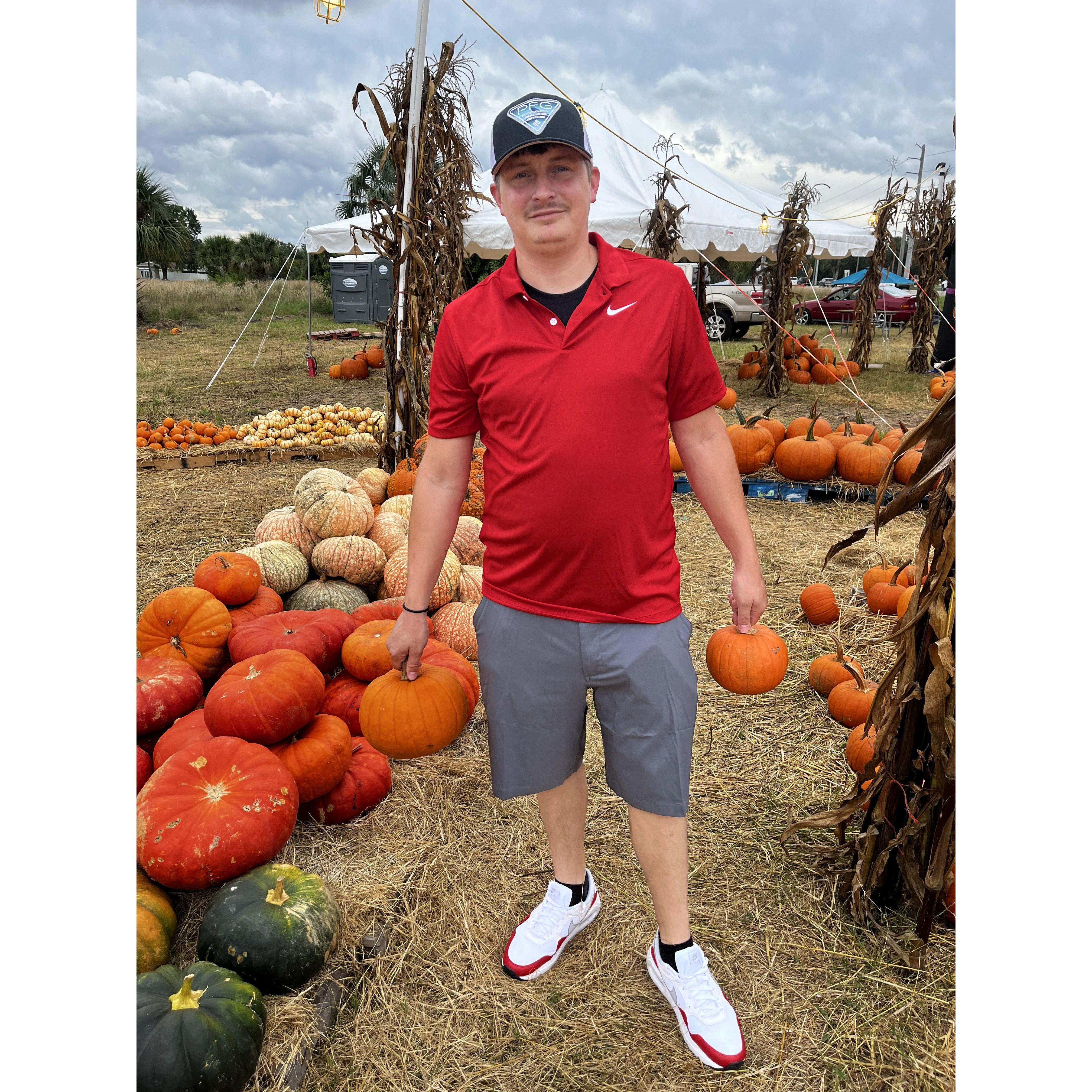 Picking pumpkins for my dad