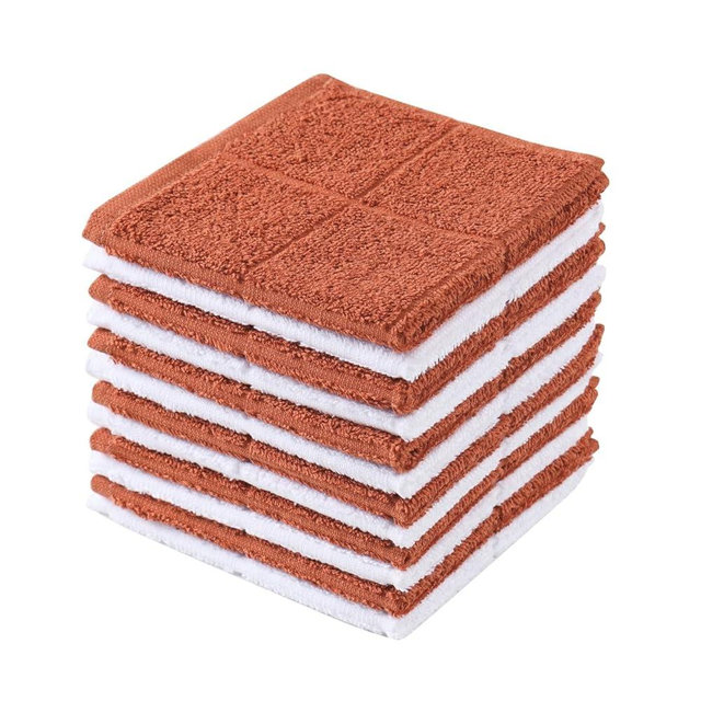 Glynniss Dishcloths Kitchen Highly Absorbent Dish Rags 100% Cotton Dish Cloths for Washing Dishes, Cleaning (Rust White, 11x11)