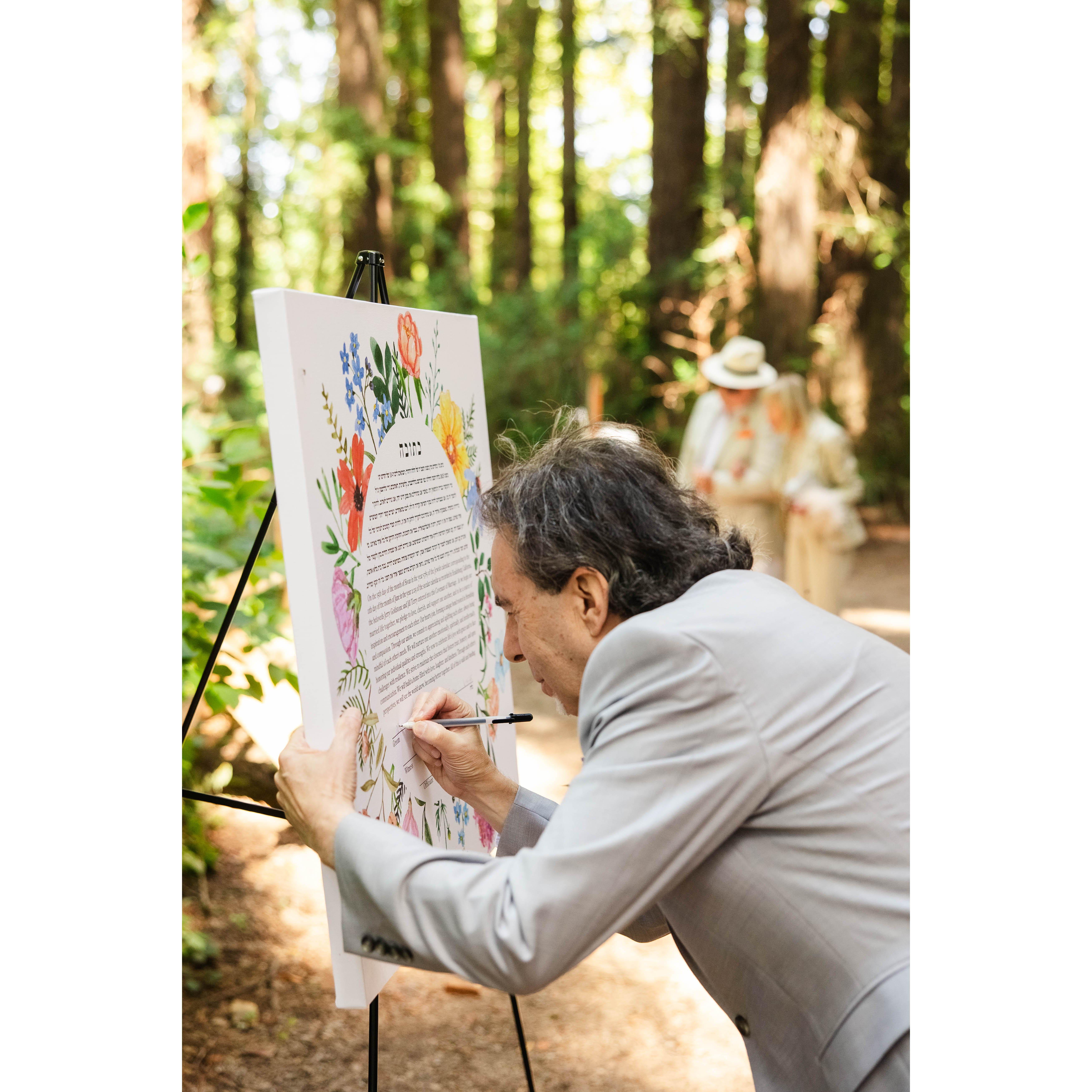 Jerry signs the ketubah