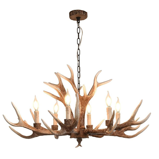 Vintage Antler Chandelier 6-Light, Farmhouse Lighting Resin Rural Light Fixtures Art Antler Chandelier Light for Living Room, Dinning Room Kitchen (6 lamp arms+3 arms)