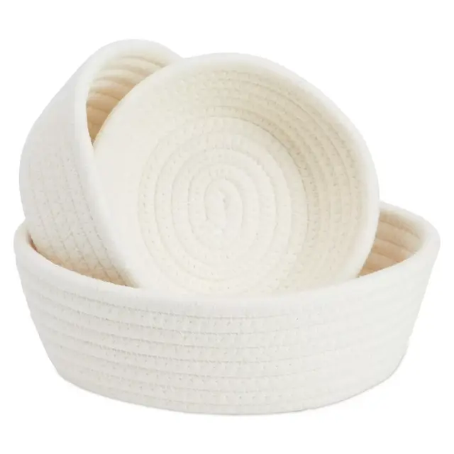 Juvale 3-Pack Small Round Cotton Rope Woven Storage Baskets - Nesting Bins for Organizing Home and Montessori Toys