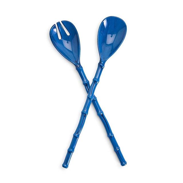 Two's Company Inc. Blue Bamboo 2 Pc Serving Set Includes: Spoon and Fork (Hand wash only) - Acrylic