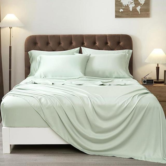 PHF 6 Piece 100% Bamboo_Sheets Set Queen Size, Wider Elastic Band Cooling Bed Sheets Set for Hot Sleeper, 16 Inch Deep Pockets, Ultra Soft Smooth Breathable Bamboo_Bedding Sheets, Sage Green