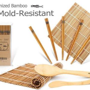 Bamboo Sushi Kit, Carbonized Rolling Mats for Mold-Resistant, Included 2 Rolling Mats - 5 Pairs Chopsticks - Paddle - Spreader - Beginner's Guide (PDF), Roll on! Beginner Sushi Making Kit