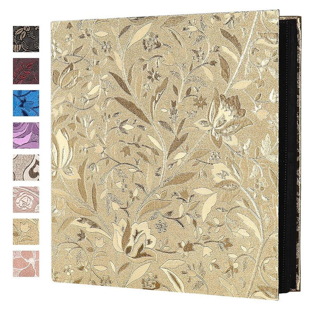 RECUTMS 600 Photo Picture Album PU Leather Cover Slots Album Holds 4x6 Photos 5 Per Page Family Album Gift for Mother Father (Gold S-Leaf)