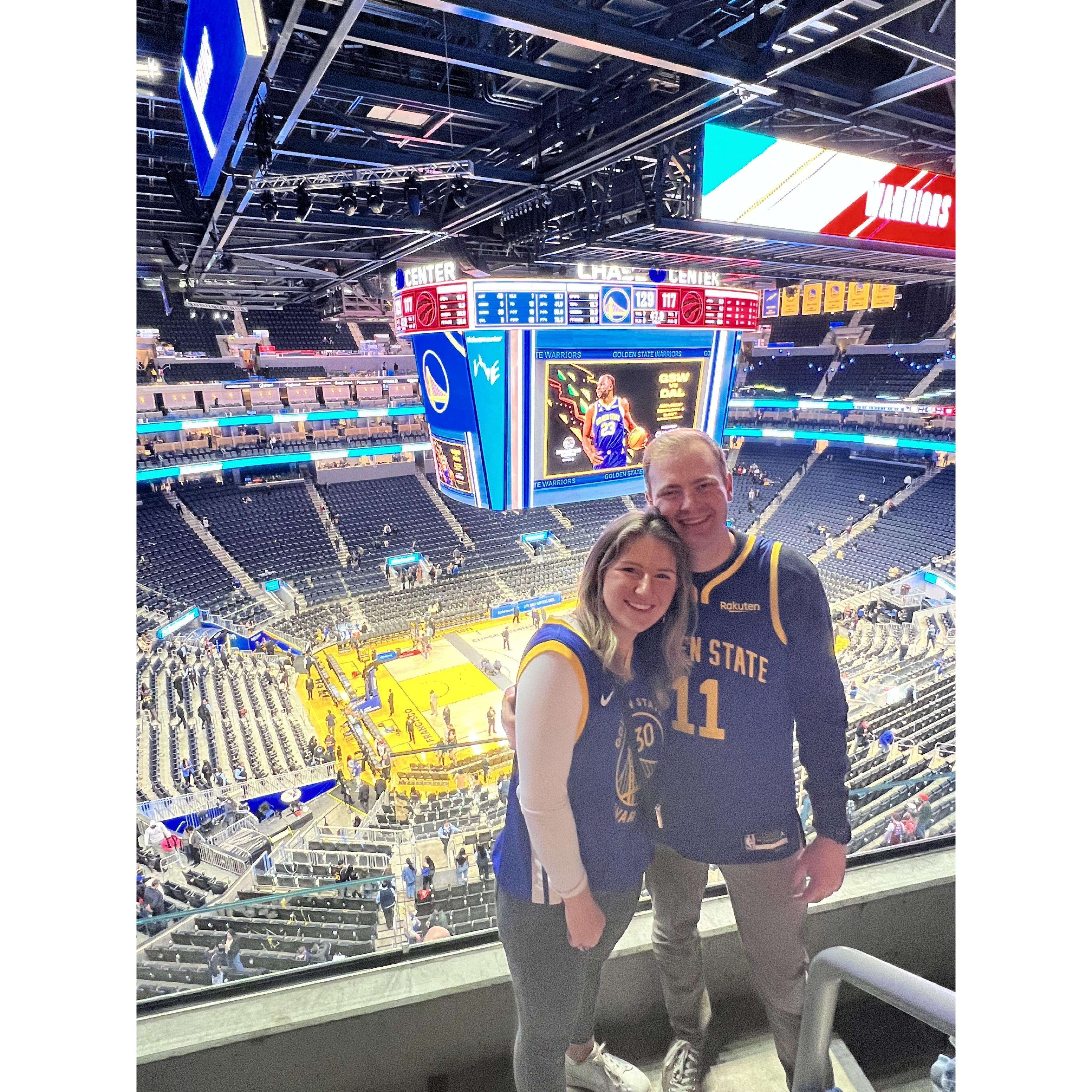 Celebrating Seth's birthday at the Warriors game.