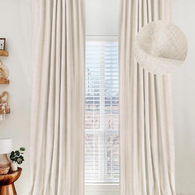 100% Blackout Shield Linen Blackout Curtains for Bedroom 84 Inches Long,Back Tab/Rod Pocket Living Room Drapes,Thermal Insulated Textured Blackout Curtains 2 Panels Set,50" W x 84" L,Birch