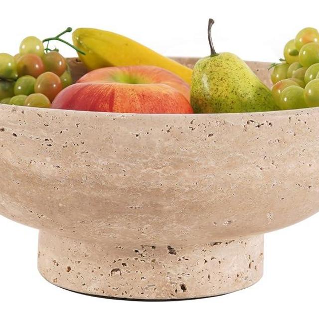 SPESHSTONES Travertine Fruit Dish 10" inches Handmade dining table centerpiece decor - Serving Bowls For Kitchen Counter - Kitchen essentials and home decor