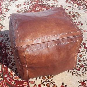 Handmade Moroccan Pouf Square, Genuine Leather Ottoman, Natural Tan Color (Unstuffed)