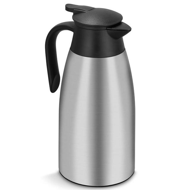 70 oz / 2 Liter Stainless Steel Thermal Coffee Carafe, Tea, Water, and Coffee Dispenser, Double Walled Vacuum Insulated Carafe, Silver