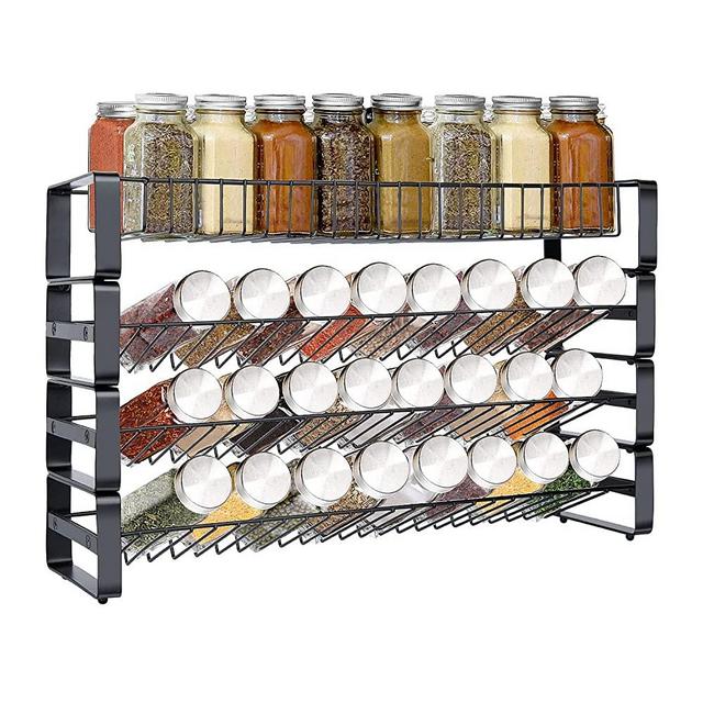 Spice Rack Organizer Independent Use, 4 Tier Stackable Detachable Display Counter Shelf, Black Frosted Iron Freestanding Storage Holder, Seasoning Organizer for Countertop Kitchen Cabinet