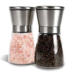 GM Kitchen Premium Brushed Stainless Steel Salt & Pepper Grinder with Adjustable Coarseness, Set of 2