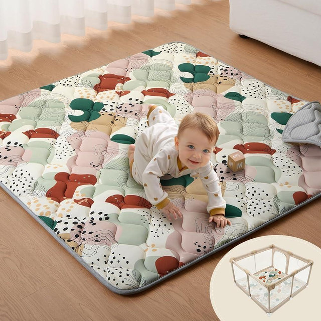Blissful Diary Baby Play Mats for Floor, 47x47 Inch Playpen Mat, Thicker Padding Foam Playmats for Babies and Toddlers Infants, Modern Abstract