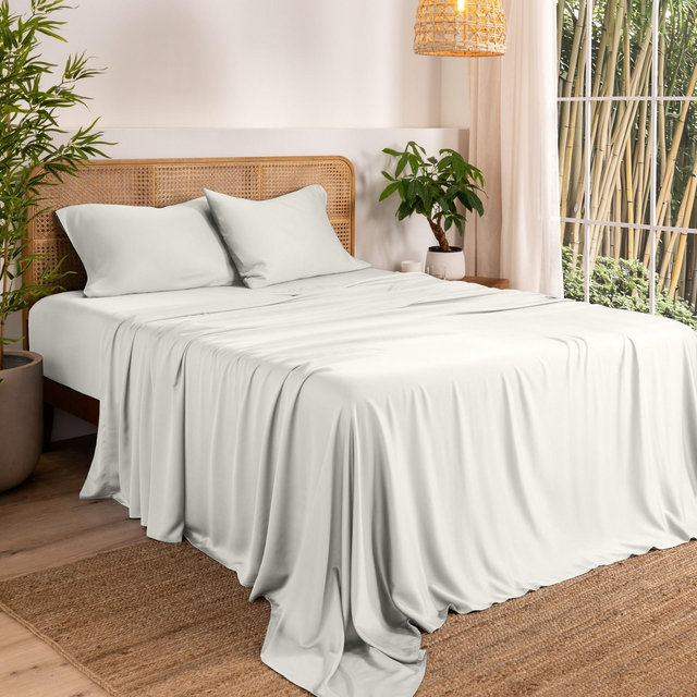 King Cream Rayon from Bamboo Solid Deep Pocket Sheet Set by Bare Home