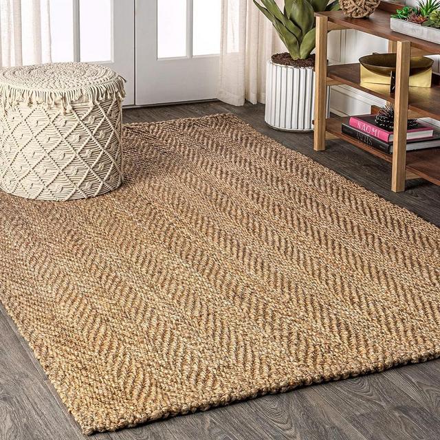 JONATHAN Y NFR101A-4 Espina Hand Woven Herringbone Chunky Jute Indoor Area -Rug Bohemian Farmhouse Easy -Cleaning Bedroom Kitchen Living Room Non Shedding, 4 X 6, Natural Color