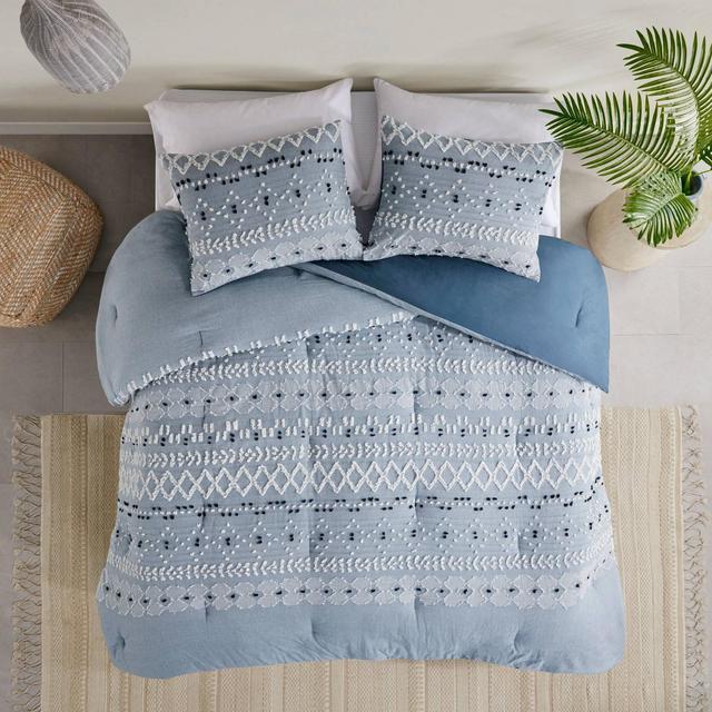Ink+Ivy 3pc Full/Queen Dora Organic Cotton Chambray Comforter Set Blue
