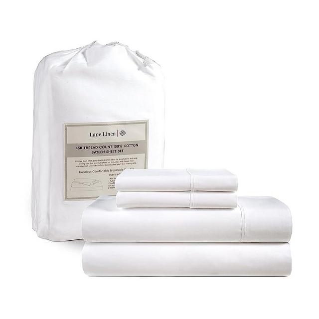 Lane Linen 100% Cotton Sheets For Queen Size Bed, 450 Thread Sateen 4 Pc Queen Sheet Set, Cooling Sheets Queen Size, Soft and Breathable Bed Sheets Queen, Deep Pocket Queen Sheets - White Queen sheets
