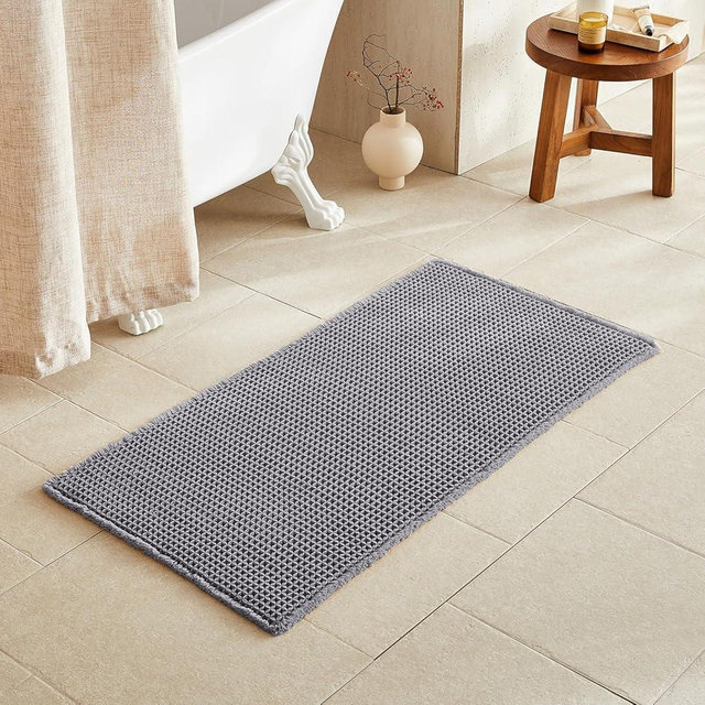 TYUU Waffle Bath Mat, Boho Bathroom Rugs Non Slip Washable Super Absorbent Quick Dry Bath Mat Farmhouse Bathroom Decor, 48"x24" Grey