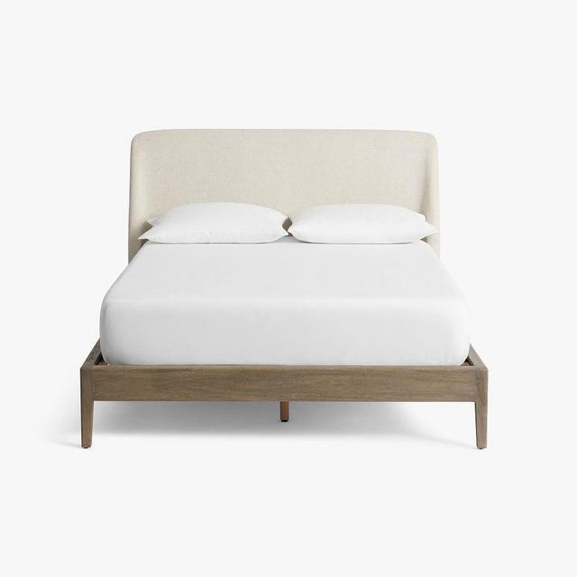 Layton Upholstered Platform Bed with Gray Wash Frame, King, Performance Boucle Oatmeal