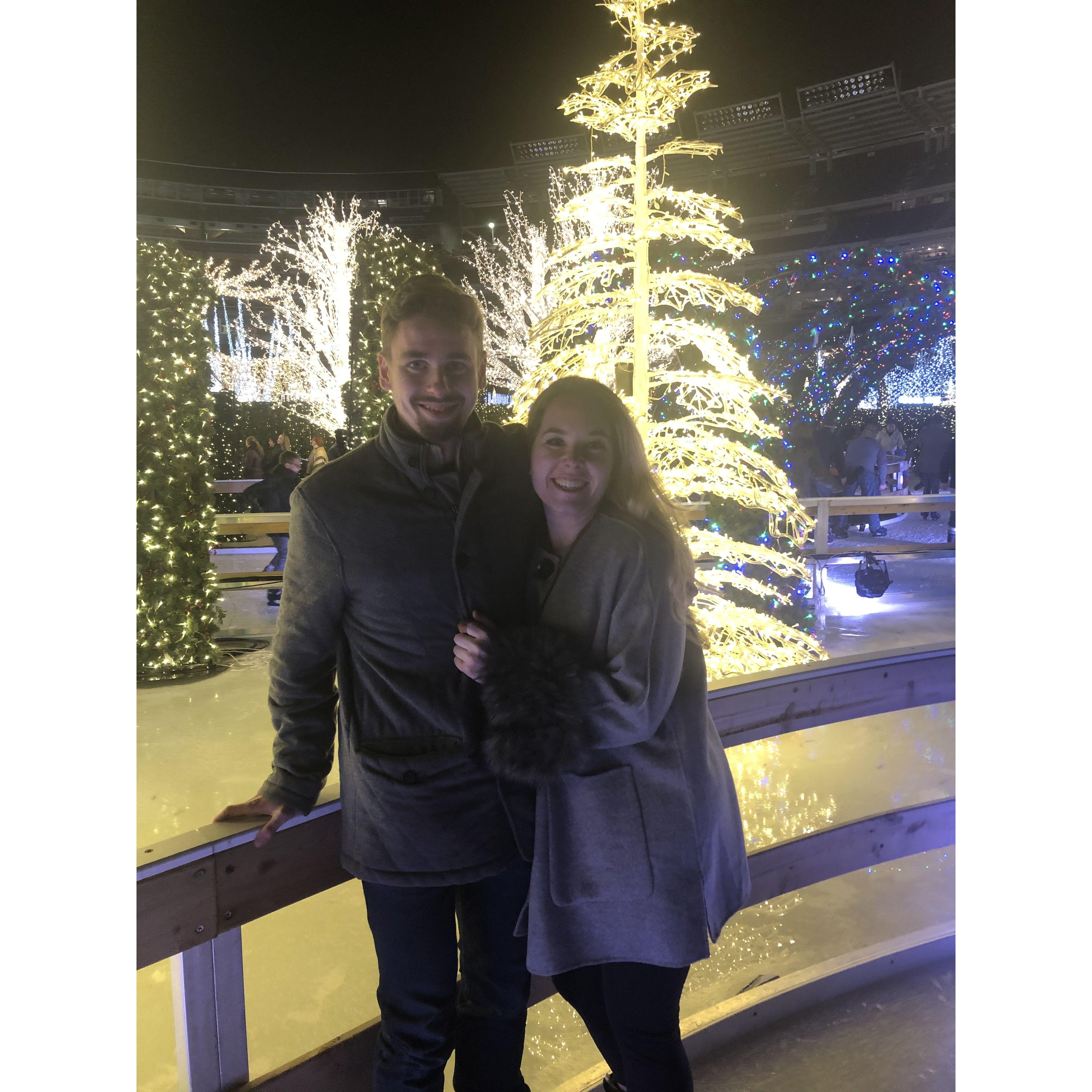Olivia and Vince ice skating during the Enchant Christmas event at Nationals Park in Washington, D.C. in 2019.