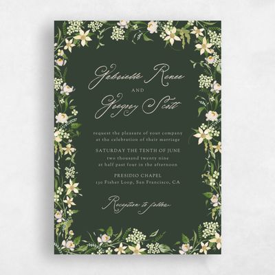 Deep Forest, Green Wedding Invitation - Erica Border