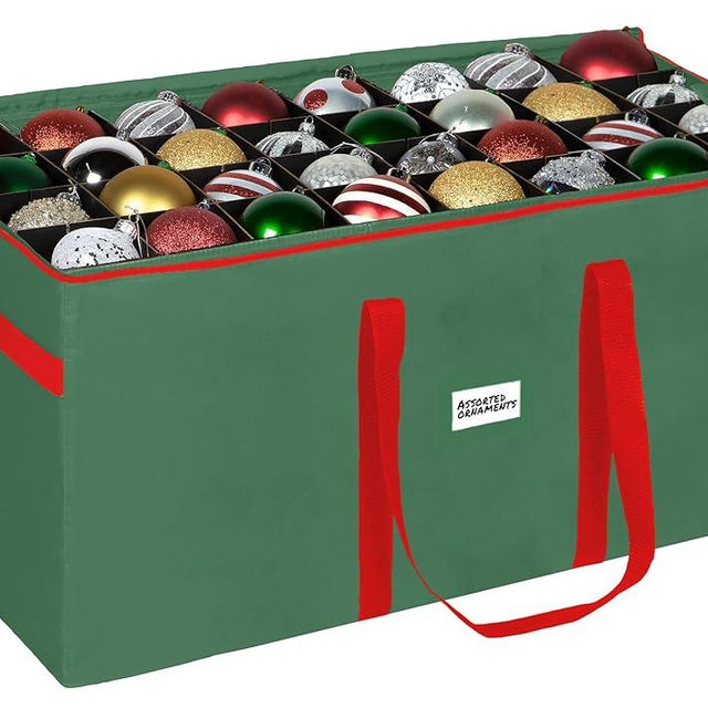 Christmas Ornament Storage Container,Box Stores Up to 128-3 inch ornaments, Adjustable Dividers, Large Organizer Bin to Protect and Store Holiday Décor - Green