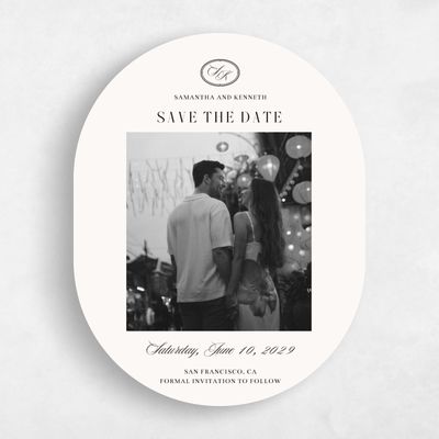 Beige Oval Wedding Save the Date - Cillian Photo