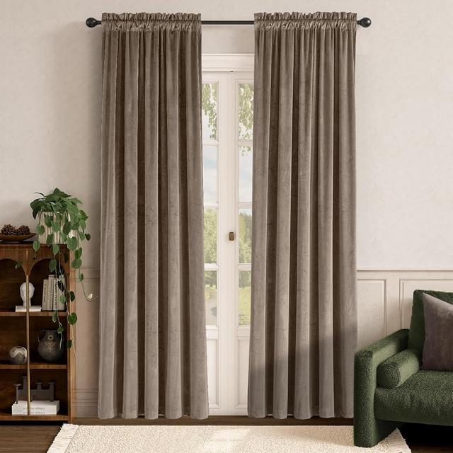 Lazzzy Dark Brown Velvet Curtains Blackout Thermal Insulated Curtains 90 Inch Long Window Drapes for Bedroom Living Room Super Soft Luxury Rod Pocket Window Treatment, 2 Panels，Coffee