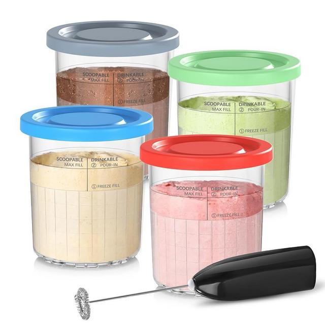Omnikit Pint Containers Replacement for Ninja Creami Deluxe Pints and Lids - 4 pack, 24OZ XL Cups Compatible with Ninja Creami 11-in-1 Ice Cream Maker NC500 NC501 Series (Deluxe-Grey/Red/Blue/Mint)