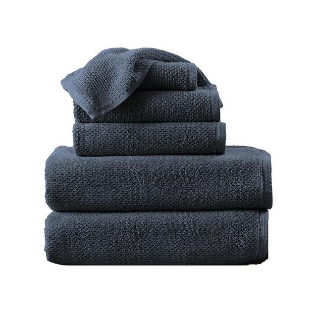 Navy Bath Towels - 100% Cotton 6 Piece Towel Set - 2 Bath Towels, 2 Hand Towels, 2 Washcloths - Absorbent, Quick-Drying, Durable Towel for Bathroom Decor - Low-Twist, Two-Ply Fibers (Stone Blue)