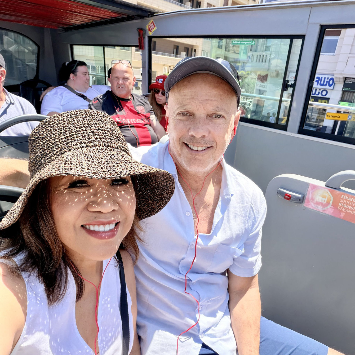 On a Hop On Hop Off bus in Bilbao.