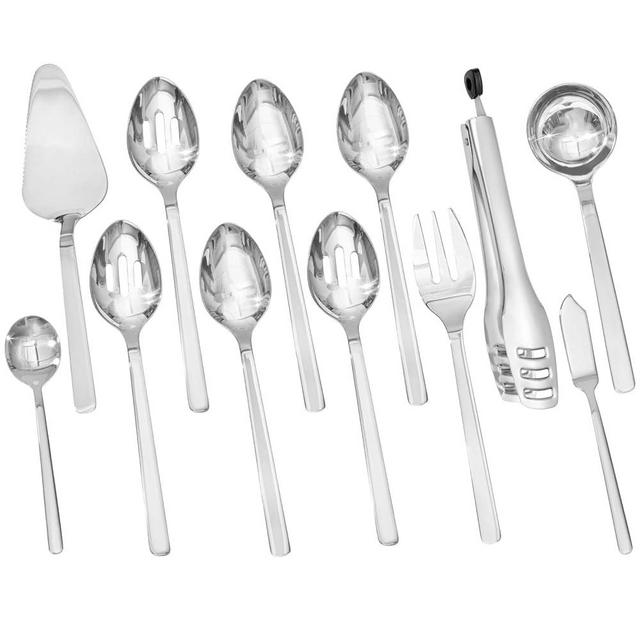 KINGSTONE Large Hostess Serving Utensils Set, 18/10 Stainless Steel -10 inch Serving Spoons, Slotted Spoons, Forks, Tongs, Cake Pie Server, Butter Knife, Sugar spoon for Buffet, Wedding, Party