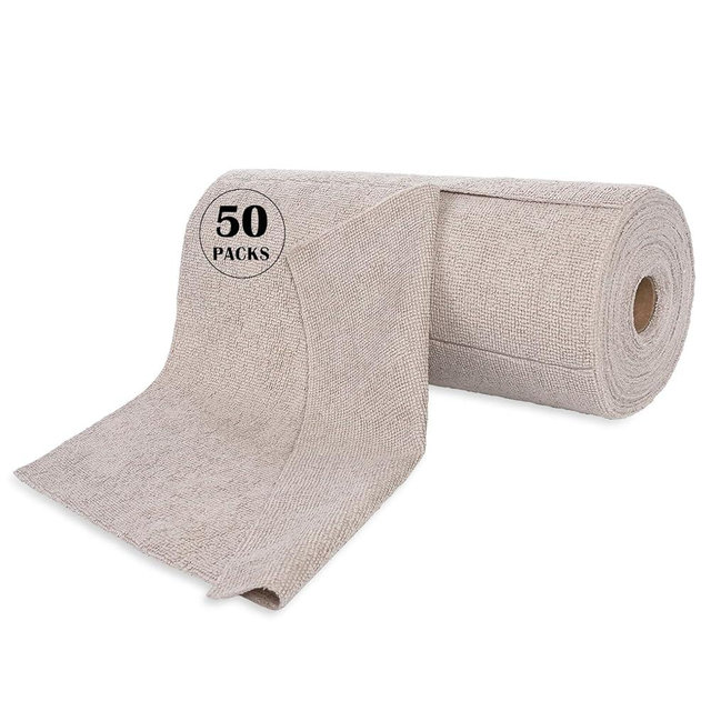 Reusable Cleaning Cloths Microfiber Towel: 50 Pack Washable Tear Away Cleaning Towels Roll - 12× 12 Absorbent Rags Drying Dishcloths for Kitchen House Car (50, Khaki)