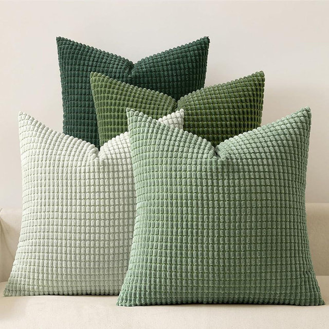 MIULEE Sage Green Pillow Covers 18x18 Inch Set of 4 Boho Farmhouse Home Decor Mordern Nordic Throw Pillows Covers Soft Corduroy for Couch Bed Sofa Living Room Forest Green